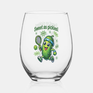 Funny Cute Sweet as Pickles Pickleball Stemless Wine Glass