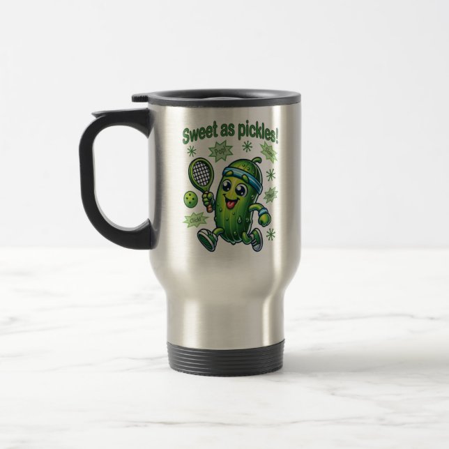 Funny Cute Sweet as Pickles Pickleball Travel Mug (Left)