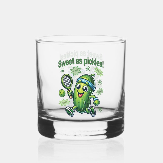 Funny Cute Sweet as Pickles Pickleball Whiskey Glass (Front)