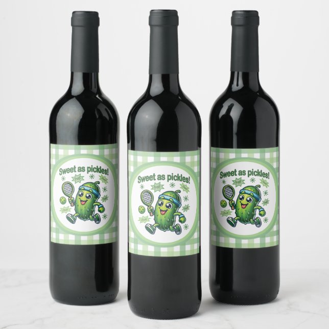 Funny Cute Sweet as Pickles Pickleball Wine Label (Bottles)