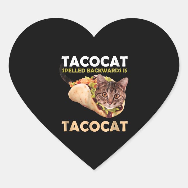 Funny Cute Tacocat Taco Cat Spelled Backward Heart Sticker (Front)