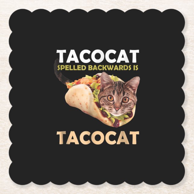 Funny Cute Tacocat Taco Cat Spelled Backward Paper Coaster (Front)