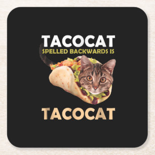 Funny Cute Tacocat Taco Cat Spelled Backward Square Paper Coaster