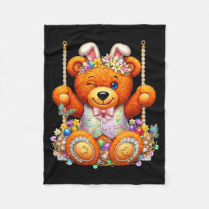 Funny cute teddy bear winking eyes easter basket fleece blanket