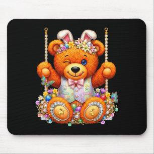 Funny cute teddy bear winking eyes easter basket mouse mat