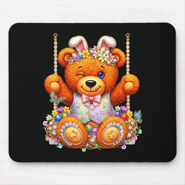 Funny cute teddy bear winking eyes easter basket  mouse mat (Front)