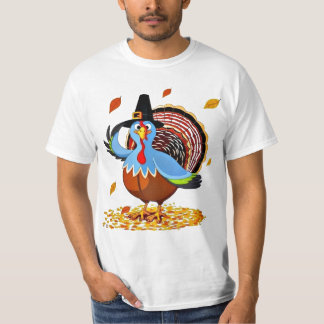Funny Cute Thanksgiving Turkey in a Pilgrim Hat T-Shirt
