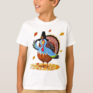 Funny Cute Thanksgiving Turkey in a Pilgrim Hat T-Shirt
