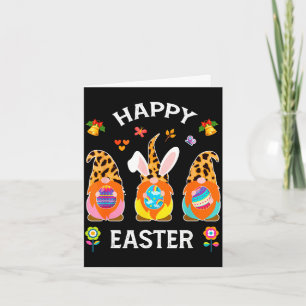 Funny cute three gnomes bunny holding egg happy card