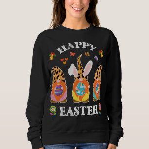 Funny Cute Three Gnomes Bunny Holding Egg Happy Ea Sweatshirt