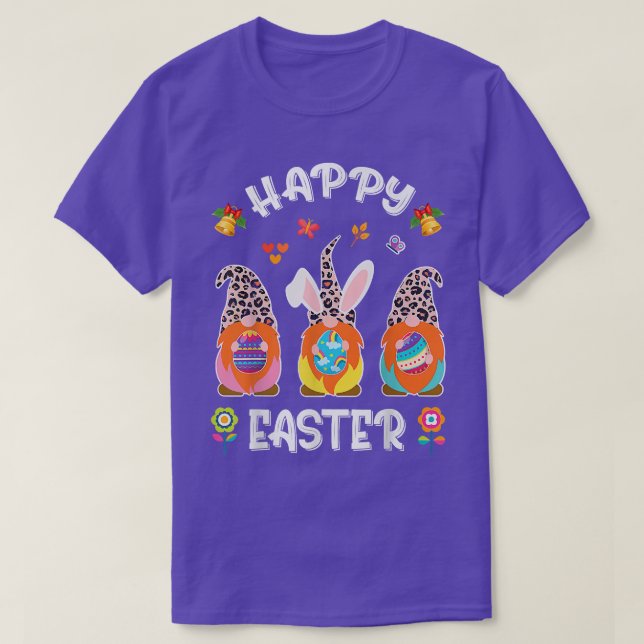 Funny Cute Three Gnomes Bunny Holding Egg Happy Ea T-Shirt (Design Front)