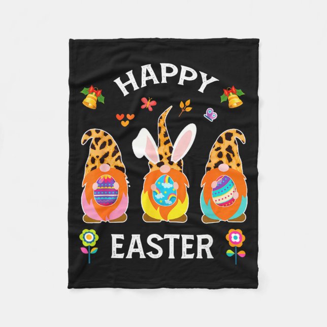 Funny cute three gnomes bunny holding egg happy fleece blanket (Front)