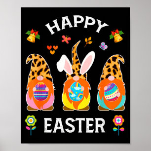 Funny cute three gnomes bunny holding egg happy poster