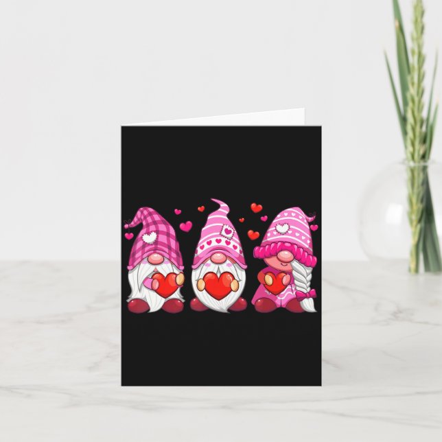 Funny Cute Three Gnomies Nk Hearts Matching Vale  Card (Front)
