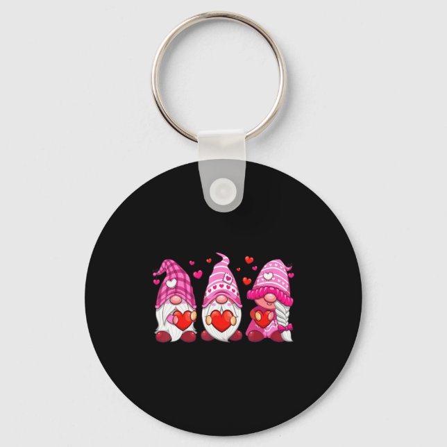Funny Cute Three Gnomies Nk Hearts Matching Vale  Key Ring (Front)