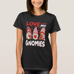 Funny Cute Three Gnomies Pink Hearts Matching Vale T-Shirt