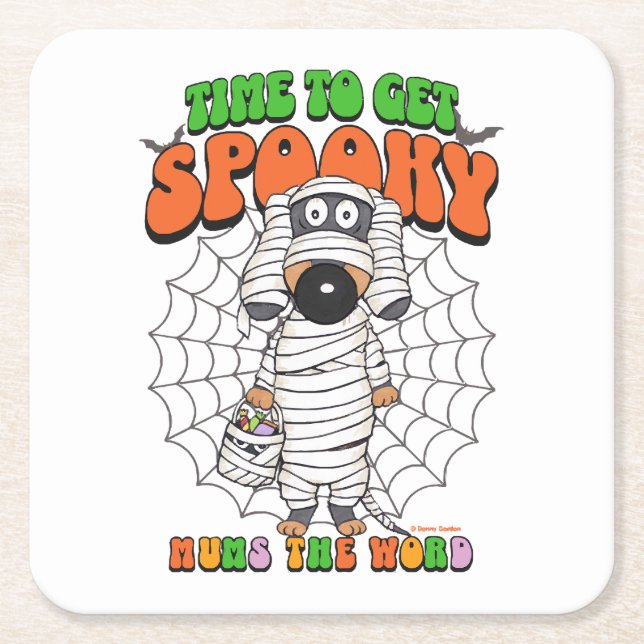 Funny Cute Time to get Spooky Mummy Square Paper Coaster (Front)