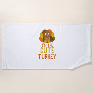 Funny Cute Turkey Family Matching Thanksgiving Beach Towel