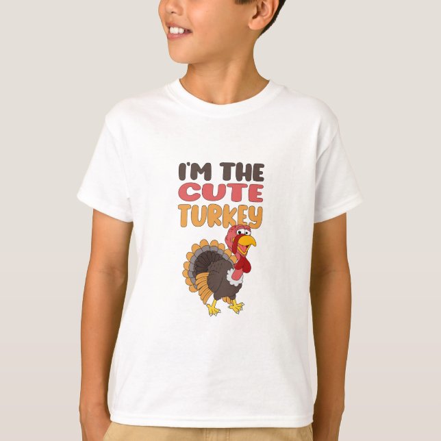 Funny Cute Turkey Family Matching Thanksgiving T-Shirt (Front)