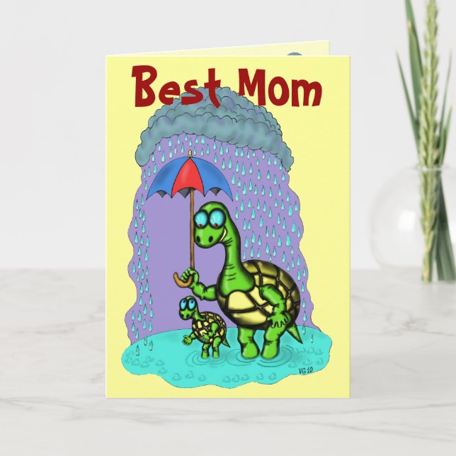 Funny cute turtles Best Mum greeting card design (Front)