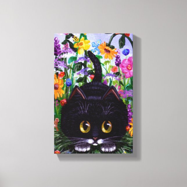 Funny Cute Tuxedo Cat Mouse Flowers Creationarts Canvas Print (Front)