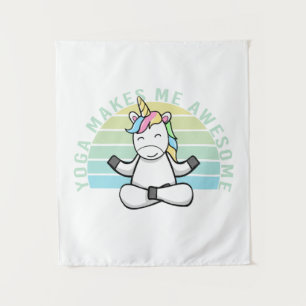 Funny cute unicorn doing yoga. funny yoga poses tapestry