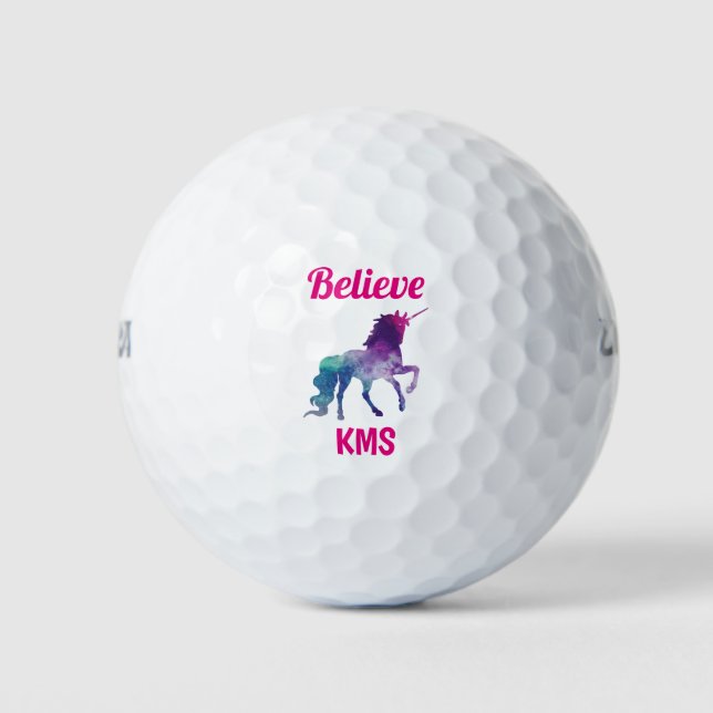 Funny Cute Unicorn Monogram Initials Golf Balls (Front)