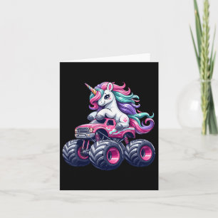Funny Cute Unicorn Riding A Pink Monster Truck Gir Card