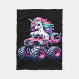 Funny Cute Unicorn Riding A Pink Monster Truck Gir Fleece Blanket