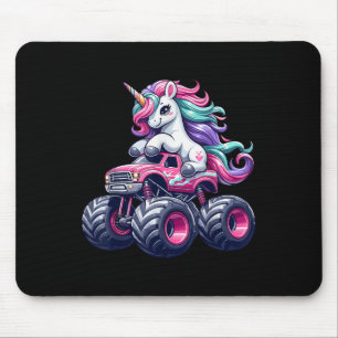Funny Cute Unicorn Riding A Pink Monster Truck Gir Mouse Mat