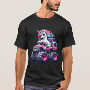 Funny Cute Unicorn Riding A Pink Monster Truck Gir T-Shirt