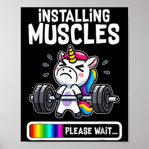 Funny Cute Unicorn Workout Gym Fitness Weightlifti Poster
