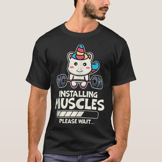 Funny Cute Unicorn Workout Gym Fitness Weightlifti T-Shirt (Front)