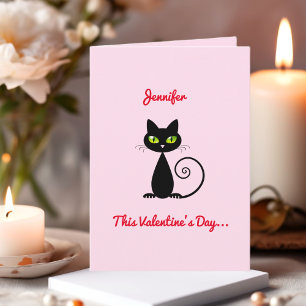 Funny Cute Valentine Be Mine Black Cat With Name Card