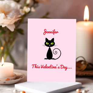 Funny Cute Valentine Be Mine Black Cat With Name Card