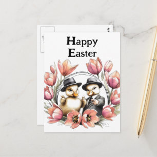 Funny Cute Vintage Easter Ducklings in Suits Postcard