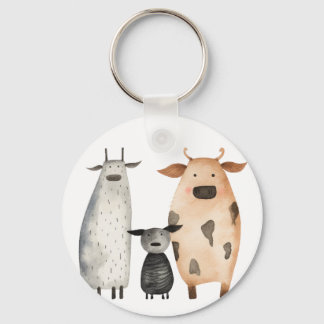 Funny cute watercolor cows familly humour farm key ring