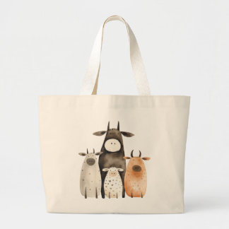 Funny cute watercolor cows familly humour farm large tote bag
