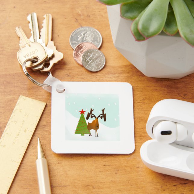Funny Cute Whimsical Christmas Holiday Moose Key Ring (Desk)