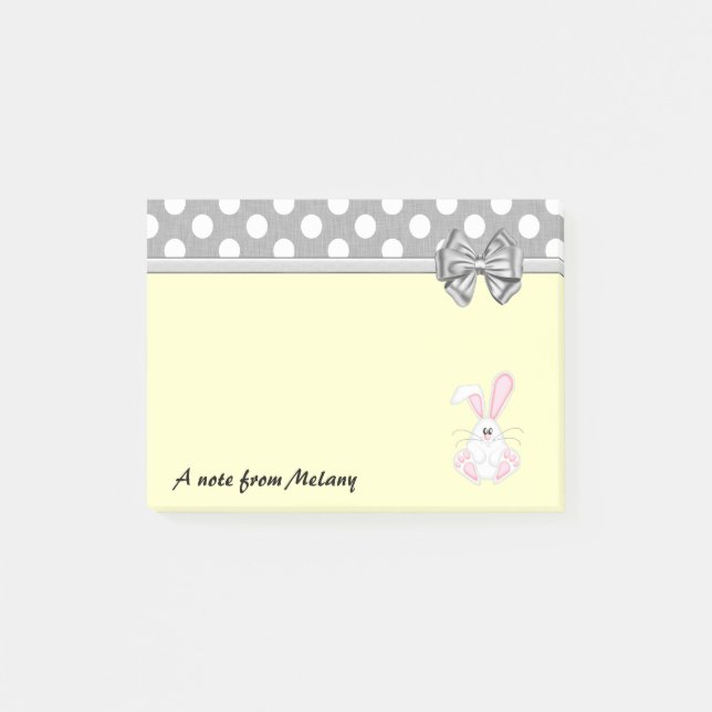 Funny cute whimsical rabbit polka dots monogram post-it notes (Front)