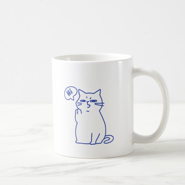 Funny Cute White Cat Doodle Character Coffee Mug (Right)