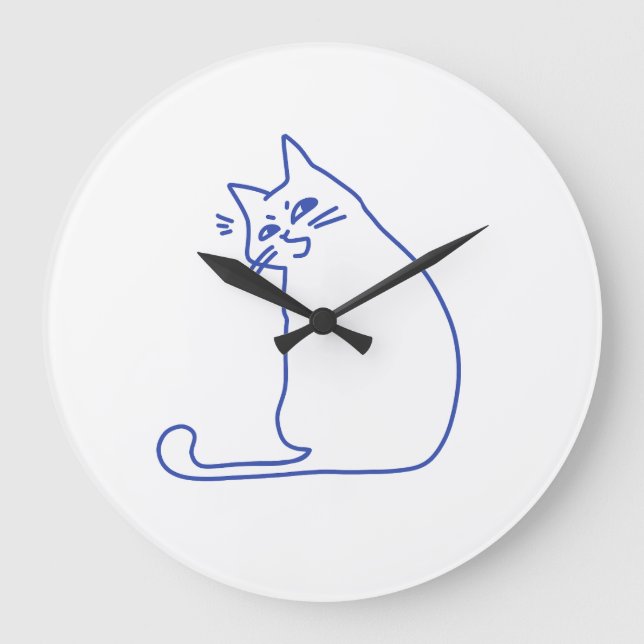 Funny Cute White Cat Doodle Character Large Clock (Front)