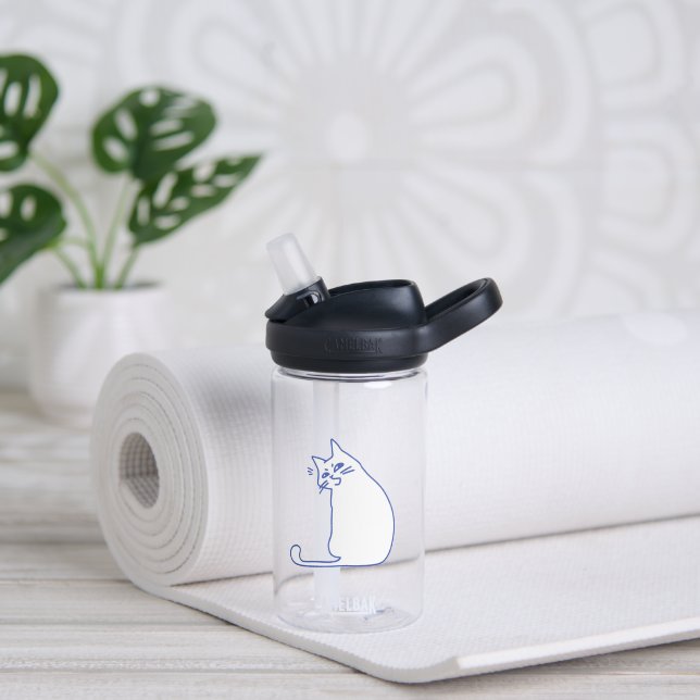 Funny Cute White Cat Doodle Character Water Bottle (Yoga)