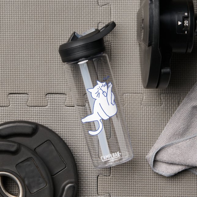 Funny Cute White Cat Doodle Character Water Bottle (Gym (Rotated))