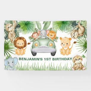 funny Cute Wild Jungle Safari Animals Birthday Banner