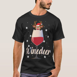 Funny Cute Winedeer Reindeer Wine Drinker Christma T-Shirt
