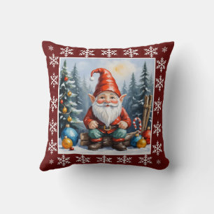 Funny Cute Winter Whimsical Scandinavian Gnome  Cushion