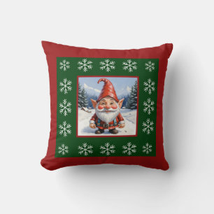 Funny Cute Winter Whimsical Scandinavian Gnome  Cushion