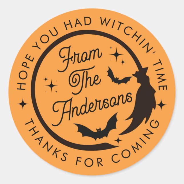 Funny Cute Witch Halloween Thank You Favour Classic Round Sticker (Front)