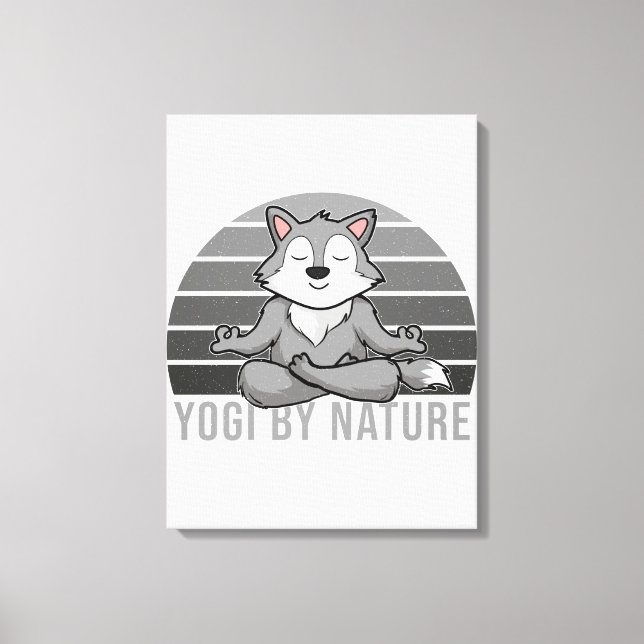 Funny cute wolf doing yoga. funny yoga poses canvas print (Front)